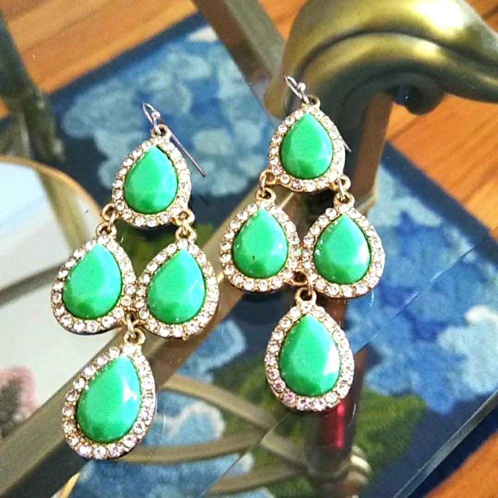 Green 💚 CZ Chandelier Earrings 💚